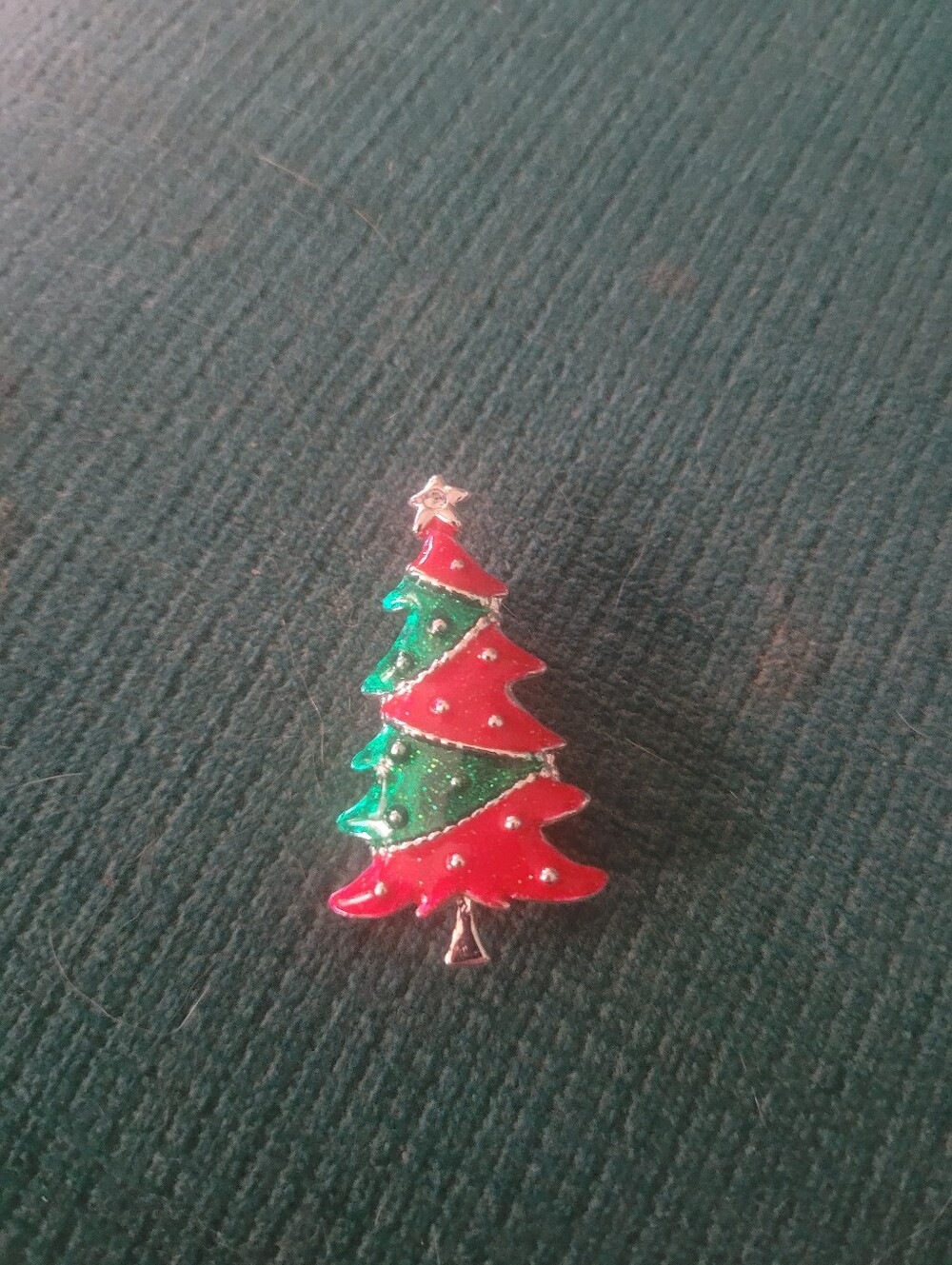 Source Unknown Red and Green Christmas Tree Brooch